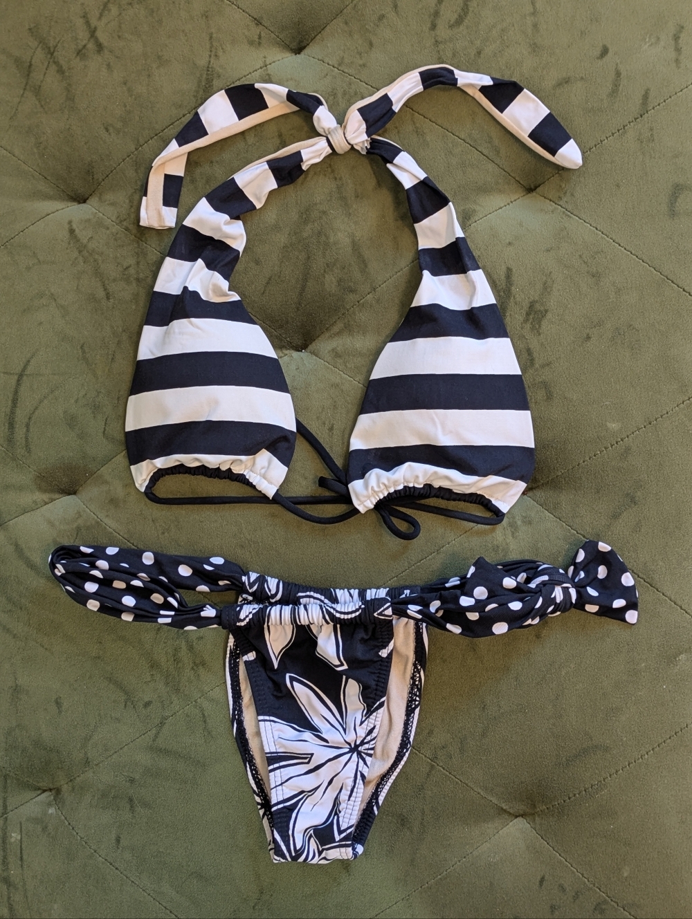 Brazilian Poko Pano Bikini Swimsuit Cheeky Thong Polkadot Black Sexy HOT Size SP